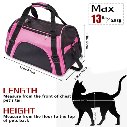 Soft-Sided Foldable Cat/Dog/Pet/Puppy Carrier Bag,Portable Pets Travel Carriers For Cats/Dogs/Pets With Shoulder Strap & Removable Mat,Durable Comfort Cat Basket Airline Approved(Pink,Small)