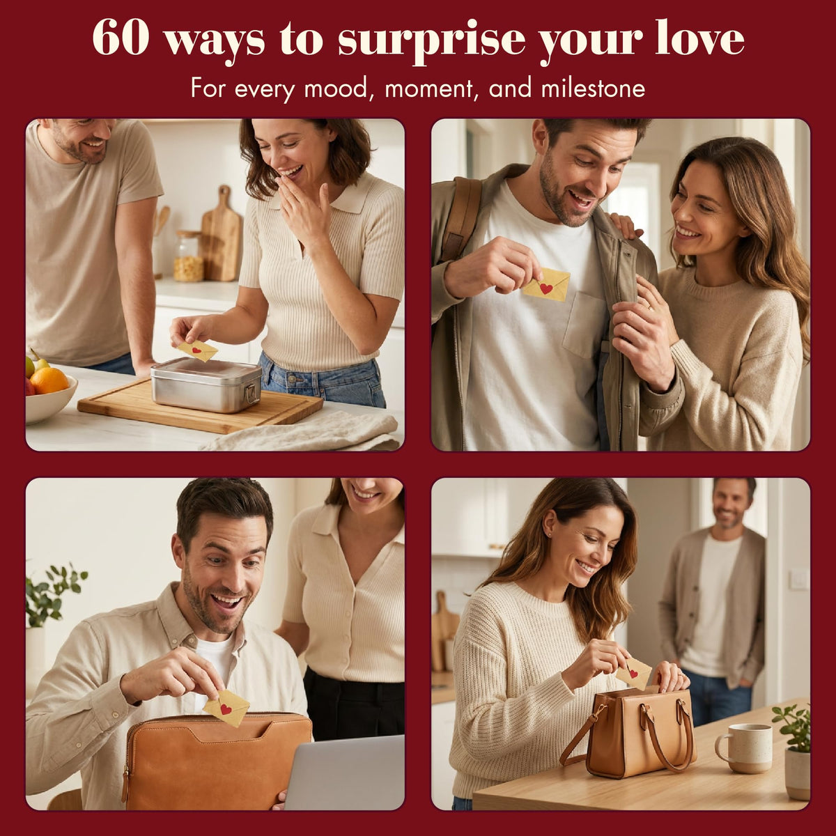Stofinity 60 Blank Note Cards And Envelopes - Mini Envelopes With Blank Cards, I Love You Gifts for Him, Her - Anniversary, Birthday Gifts for Boyfriend, Girlfriend, Husband, Wife - DIY Love Notes Box