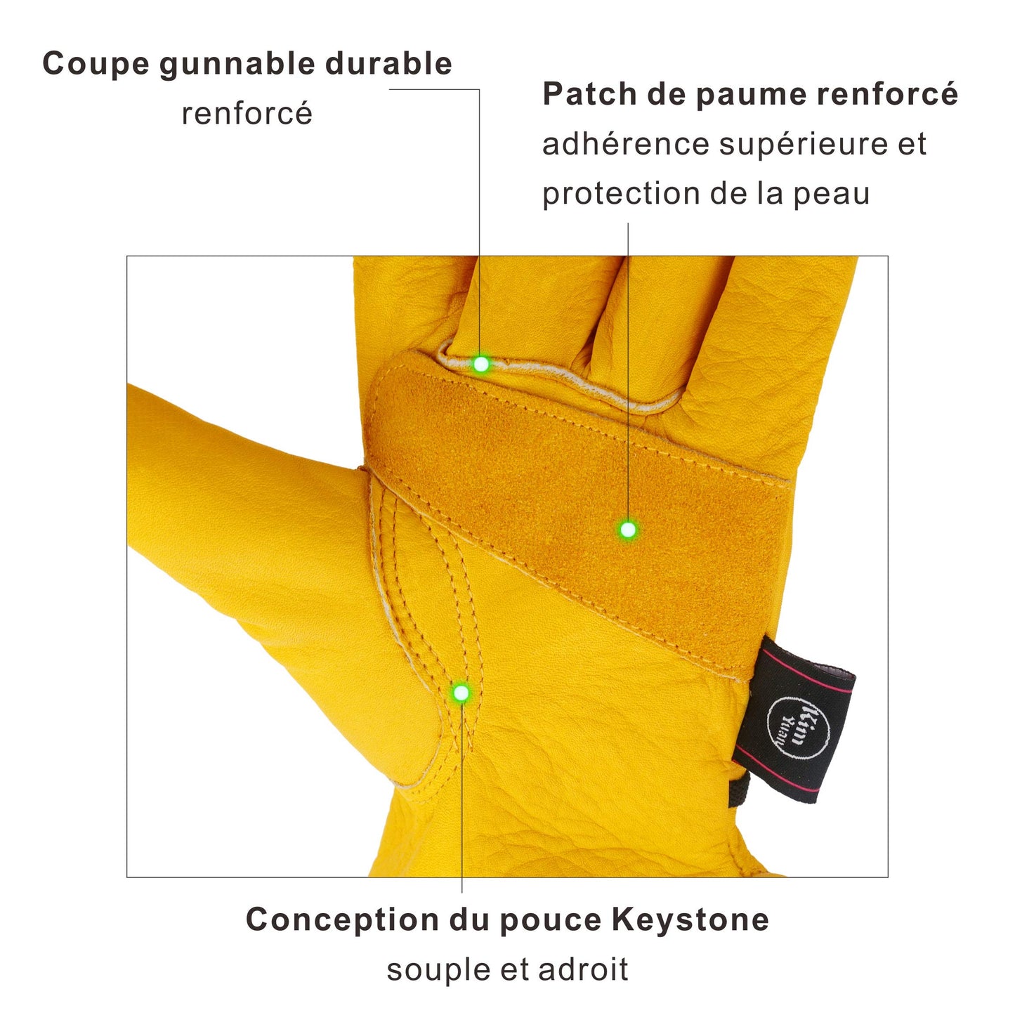 KIM YUAN Leather Work Gloves Grain Cowhide, with Ball and Tape Wrist Closure.For Yard Work, Gardening, Farm, Warehouse, Construction, Motorcycle, Men & Women Medium 1 Pair