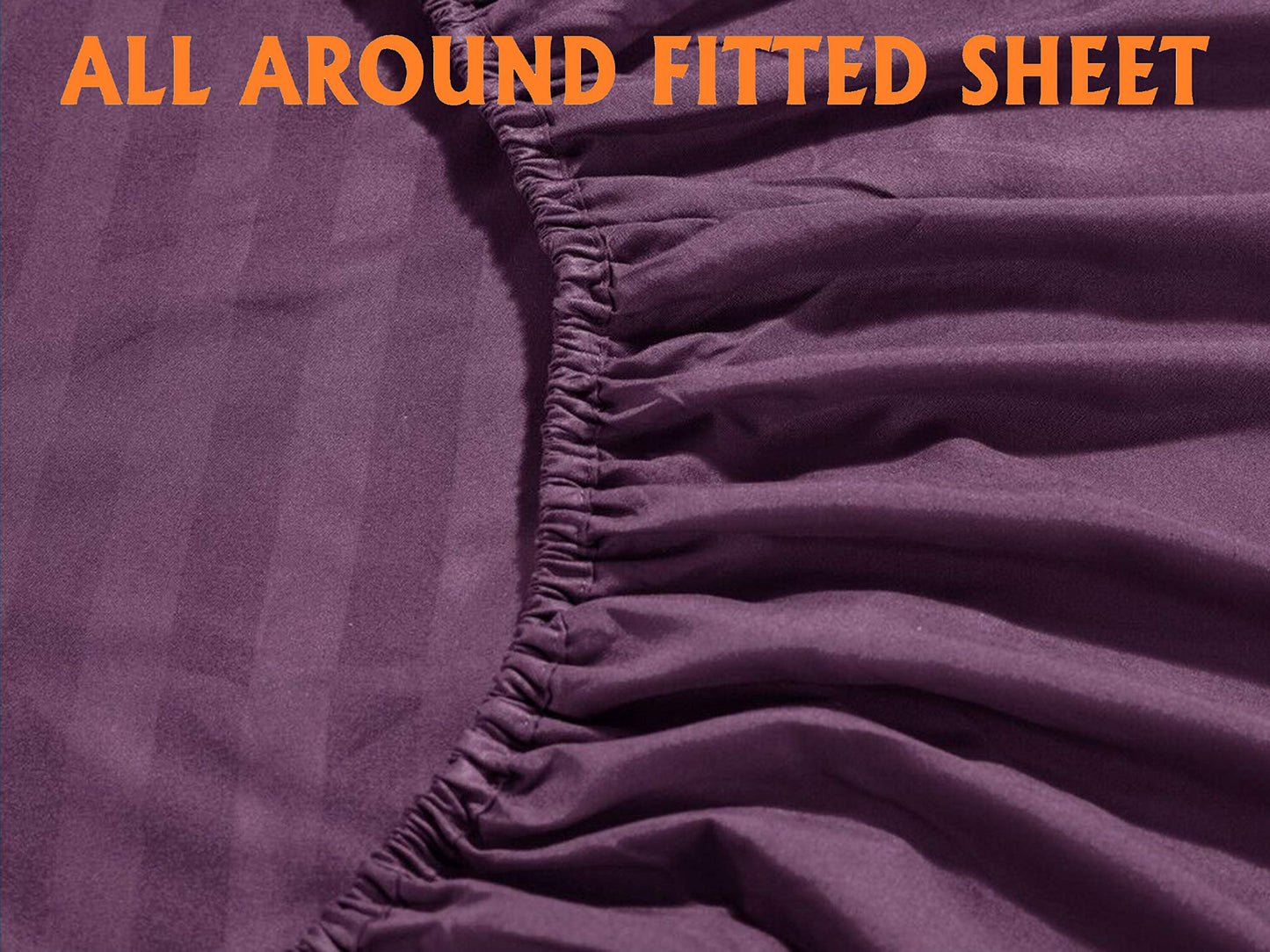 Mocassi Queen Stripe Sheet Set - Luxury Hotel 1800 Premier Bedding Sheets & Pillowcases - Ultra Soft Breathable & Cooling Bed Sheets - Wrinkle Resistant - 6 Piece Set - Queen, Purple