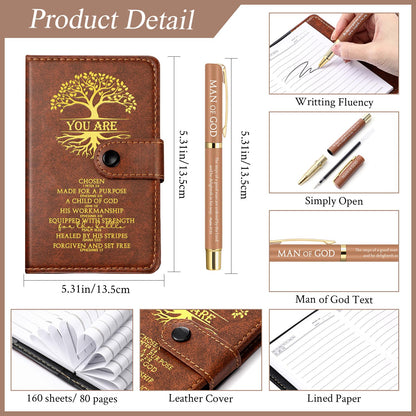Thenshop 20 Set Christian Gift Man of God Leather Prayer Journal Religious Church Notebook Tree of Life Notepad with Pen Baptism Gift for Pastor Dad Men Women Mothers Fathers Day (Brown)