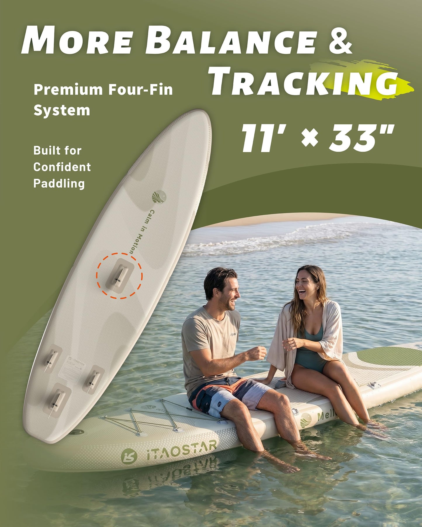 iTAOSTAR M01A 11’×33" Stand Up Paddle Board - Premium SUP Board Kit with 5 Fins - Inflatable Paddleboard for Beginner & Youth - All Skill Levels - for Lakes, Oceans & Fishing