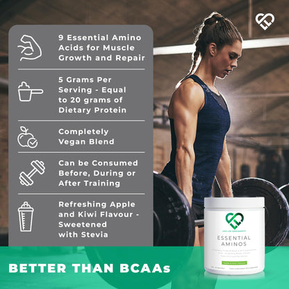 EAA Amino Acids Powder, All 9 Essential Amino Acids Including BCAA's and 2 Grams of Leucine per Serving, Apple & Kiwi Flavour, 348g - 60 Servings (5g of EAA's per Serving) - Love Life Supplements