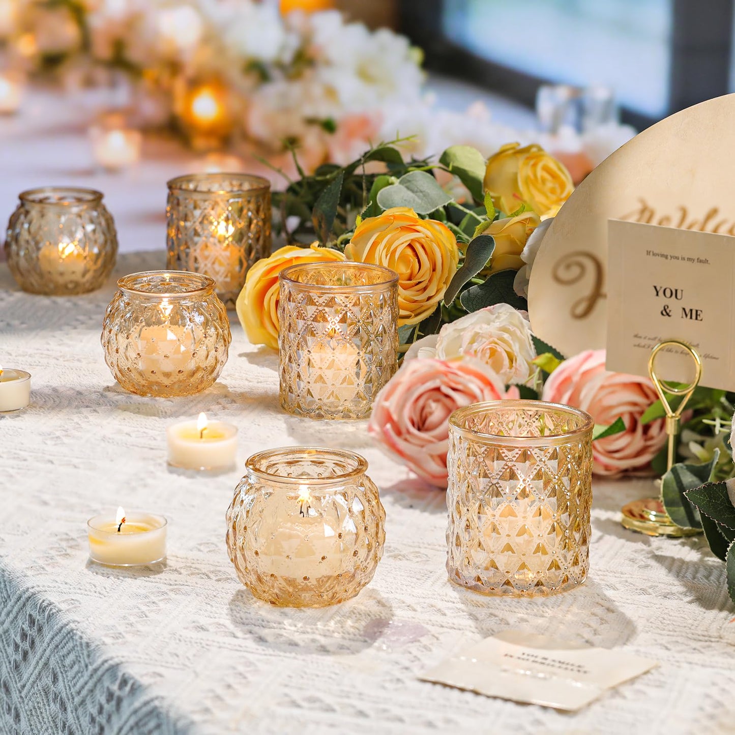 DARJEN Gold Votive Candle Holder Set of 20, Upgraded Size Tea Light Candle Holder Glass for Wedding Table Centerpieces, Elegant Bulk Votive Holders for Party, Proposals and Wedding Shower
