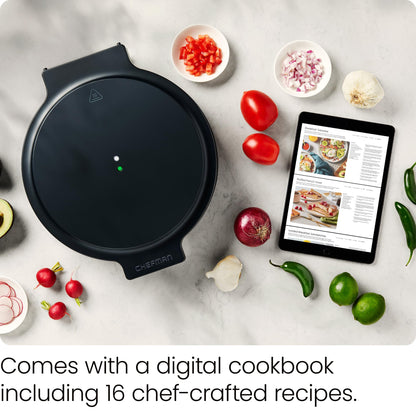 Chefman Everything Maker & Pizza Oven – 1440W Countertop Electric Pizza Maker with 12” Nonstick Cooking Plates, Plus Makes Quesadillas, Omelettes and More, with Indicator Lights and Vertical Storage