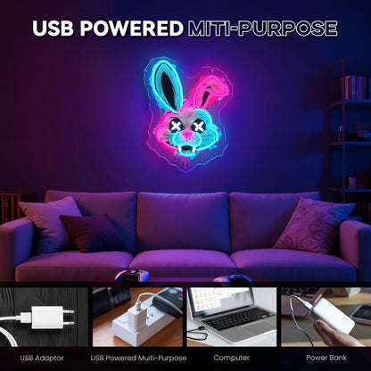 Bunny Neon Sign, Rabbit Neon Signs for Wall Decor, Dimmable Acrylic Neon Lights for Room Bedroom Game Room Club Bar Party Decorations, Perfect Gifts