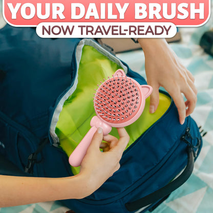 Retractable Hair Brush Pink Pig Designed - Compact 7.87 х 3.66 Inches Self Cleaning Hair Brush for Women with Magnetic Attach - Effective Detangling & Self Cleaning Hairbrushes with Soft Bristles
