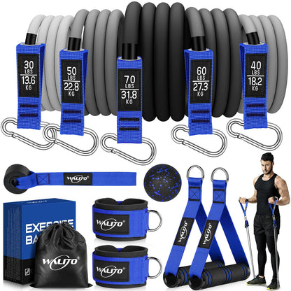 WALITO Resistance Bands Set - Exercise Bands with Handles, Door Anchor, Legs Ankle Straps, for Heavy Resistance Training, Physical Therapy, Muscle Training, Yoga, Home Workouts, Gym