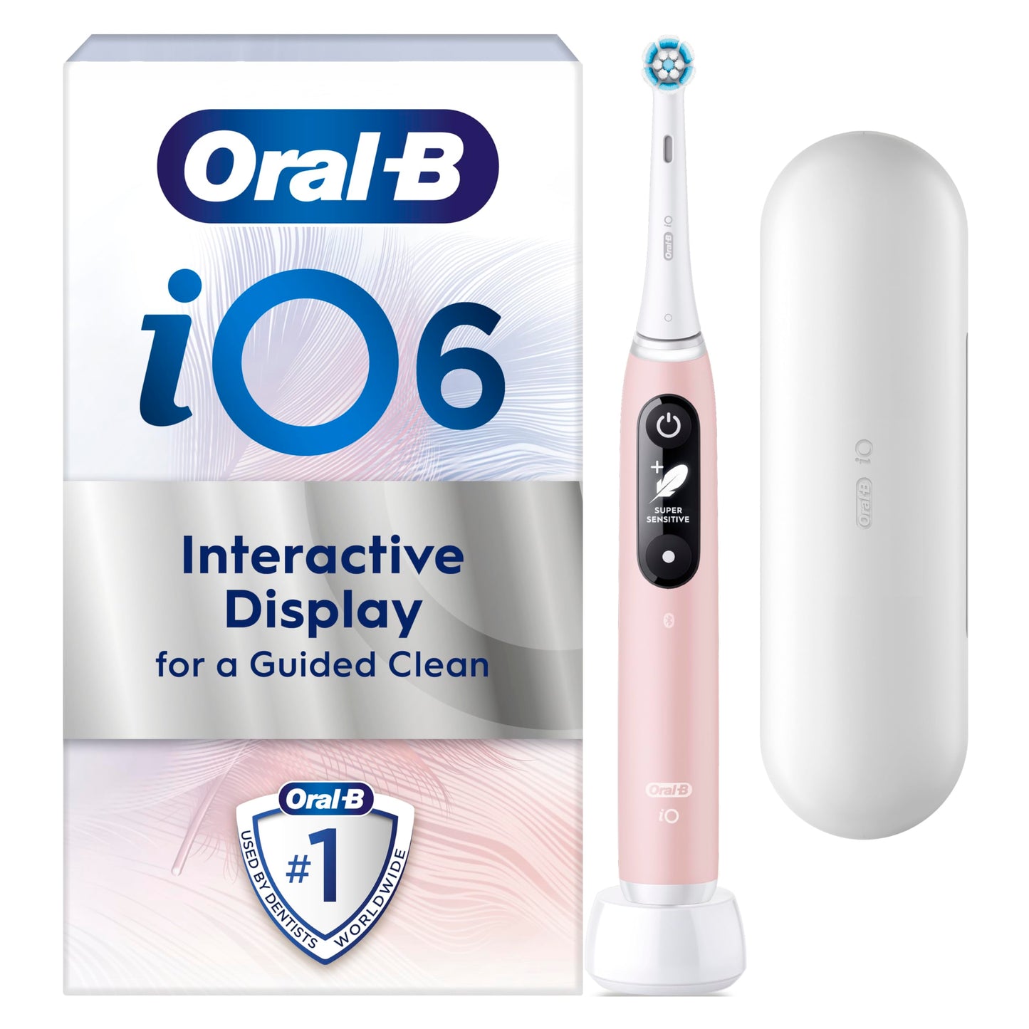 Oral-B iO6 Electric Toothbrushes For Adults, 1 Toothbrush Head & Travel Case, 5 Modes with Ultra-Sensitive, Sensitive Edition, UK 2 Pin Plug, Pink Sand (Packaging may Vary)