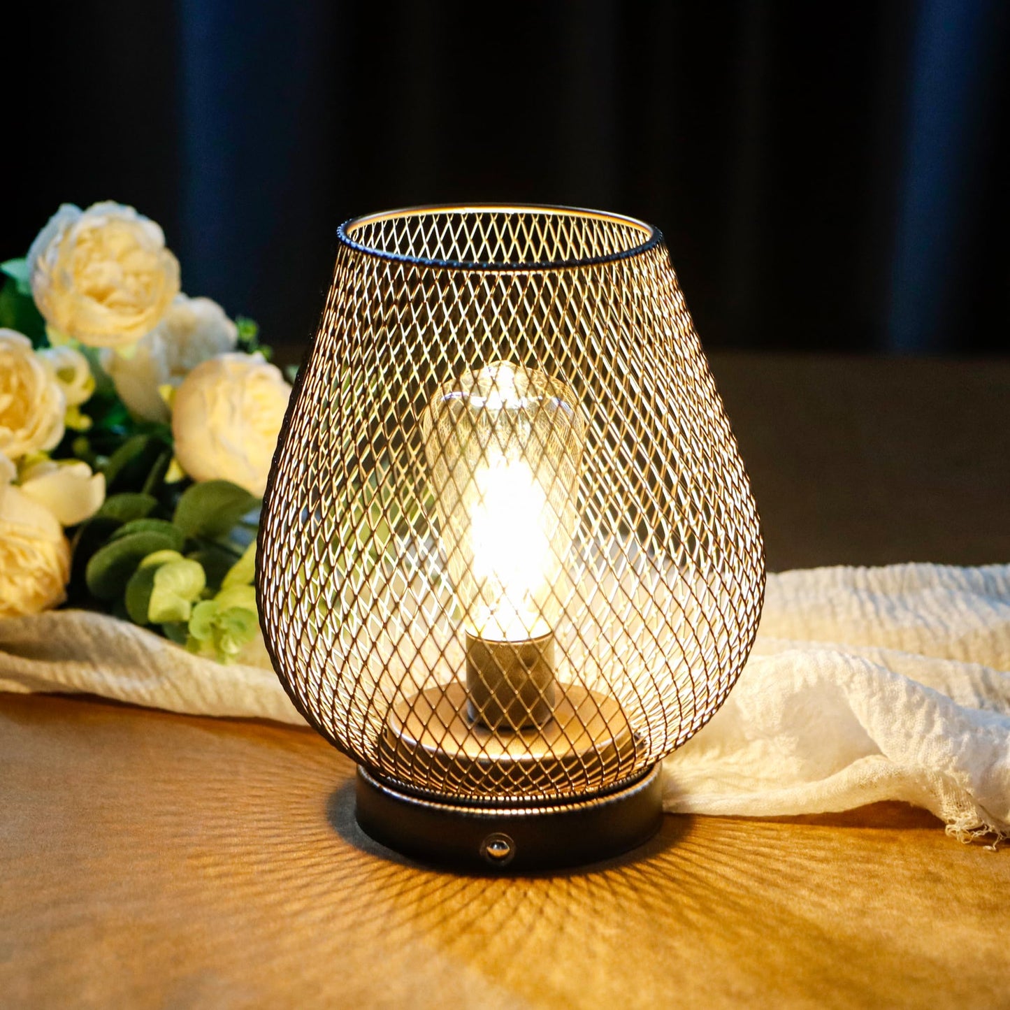JHY DESIGN Dimmable Touch Bedside Table Lamp Rechargeable Battery Powered Lamp with LED Bulb Cordless Accent Lamp for Weddings Parties Patio Events for Indoors Outdoors(Metal Base, Bronze Egg)