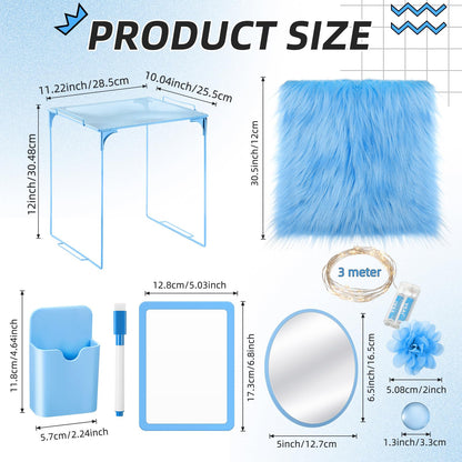 Patelai 11 Pcs Locker Accessories Kit Included Locker Shelf Magnetic Mirror Pen Holder Whiteboard Marker Faux Fur Rug Light String and Magnet for Back to School Essentials(Blue)