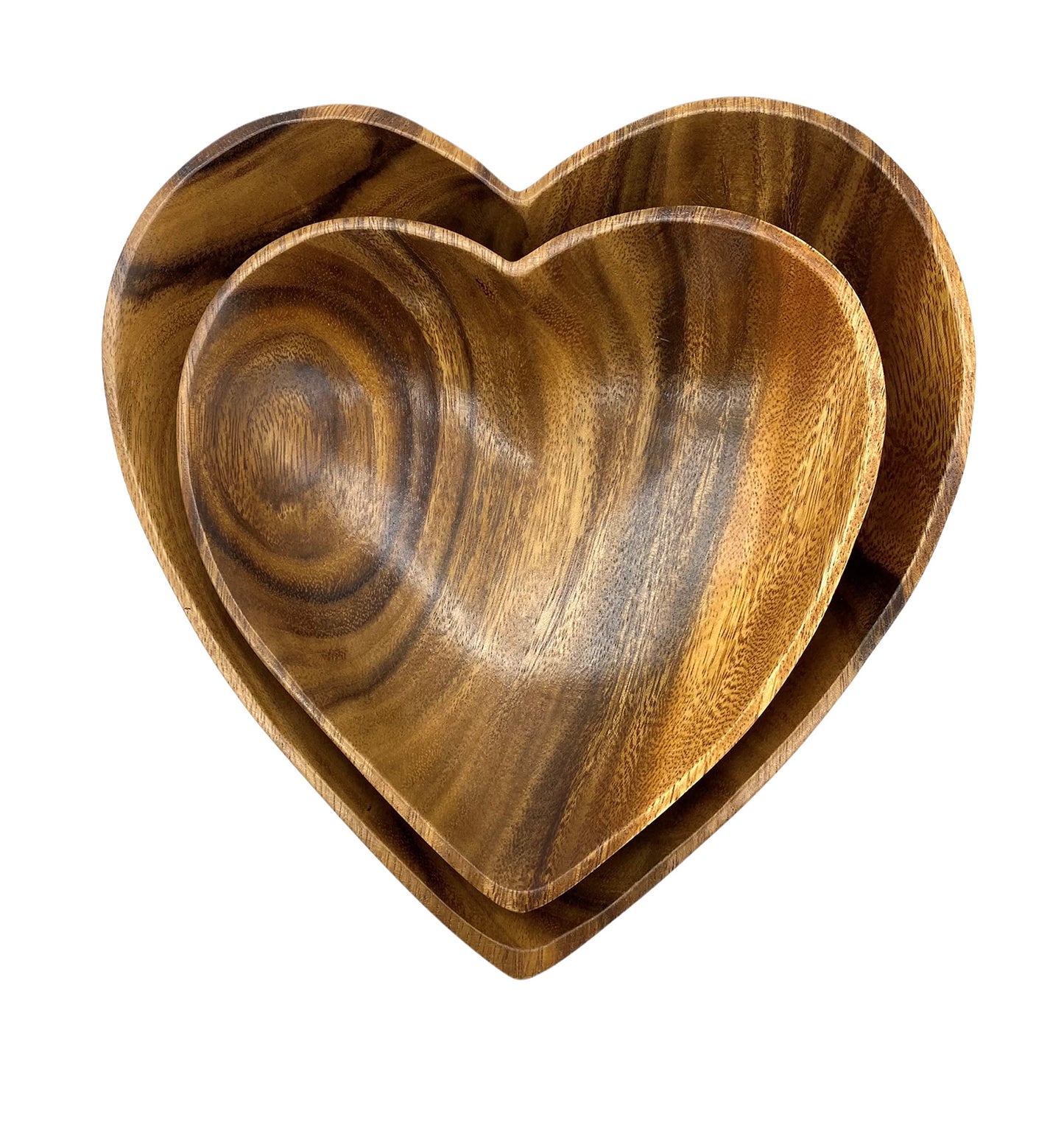 WRIGHTMART Handcrafted Acacia Wood Heart Bowl Set of 2 – Decorative Serving Bowls for Salad, Snacks, Jewelry, Candle Display – 10" & 8" Sizes