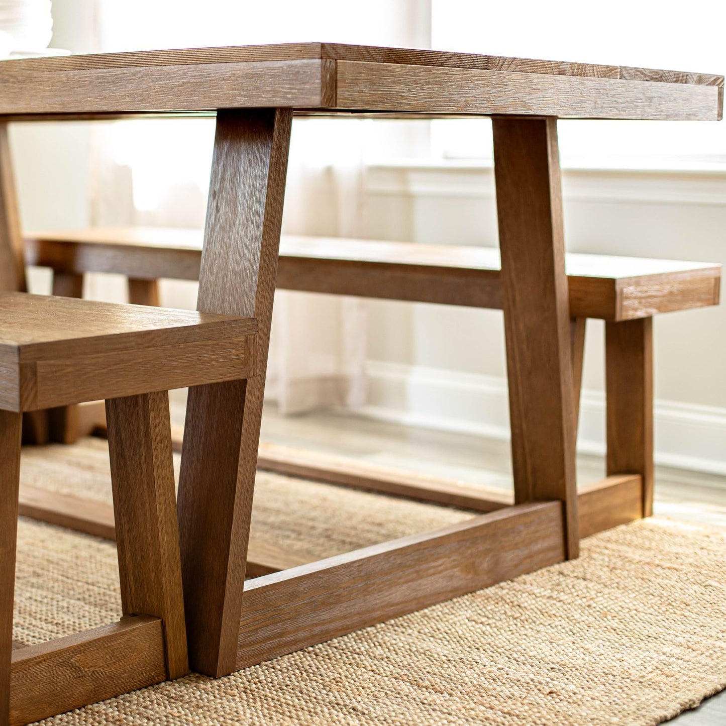 Plank+Beam 72 Inch Farmhouse Dining Table, Solid Wood Rustic Kitchen Table, Large Wooden Rectangular Dinner Table for Dining Room, Home Office, Living Room Furniture, Easy Assembly, Pecan Wirebrush