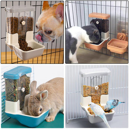 TOKAYIFE Automatic Pet Feeder, 800ml Adjustable Outlet Food Dispenser Power-Free for Small Animal Cage Crate Hutch Rabbit Cat Puppy Guinea Pig Chinchilla Bird Hamster (Grey)