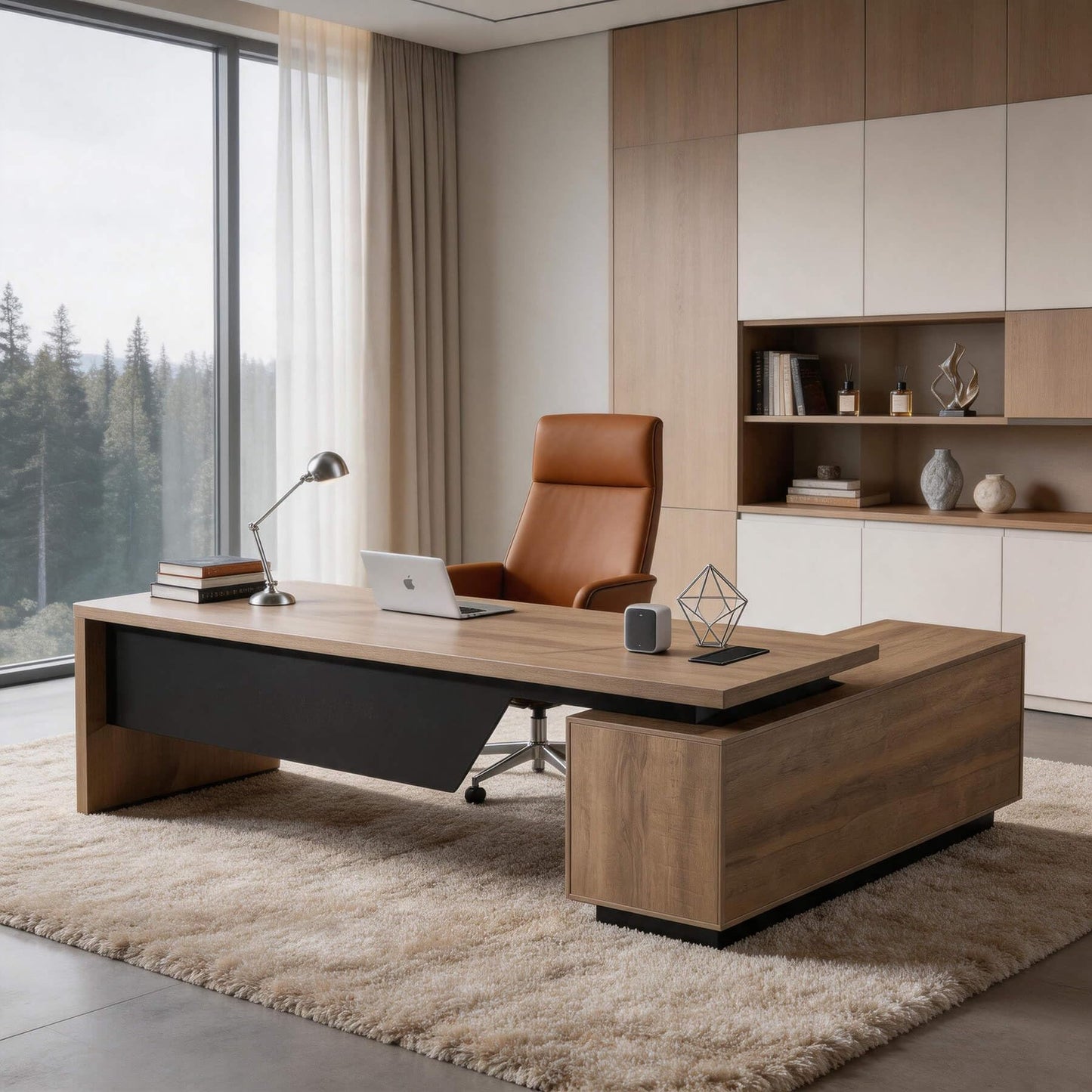 ONNAHOMEStlyle L Shaped Desk with File Drawer, Solid Wood Large Executive Desk for Home Office, Adjustable Width (86.6" to 94.5"), Storage Cabinet & 2 Drawers, Left Return