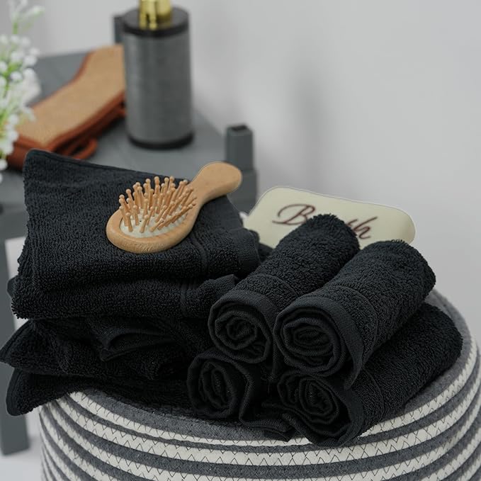 Tens Towels Pack of 12 Washcloths, 12 x 12 Inches, Lighter Weight, Quick to Dry