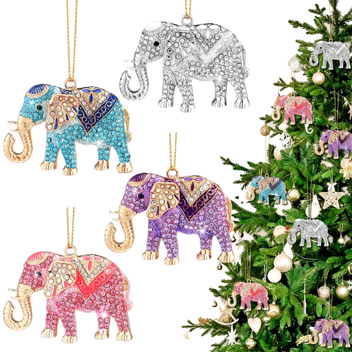 Yuntau 8 pcs Crystal Christmas Ornaments Christmas Tree Hanging Ornaments Keepsake Gifts for Women Girls Xmas Decorations Party Supplies Animal Lovers(Elephant)