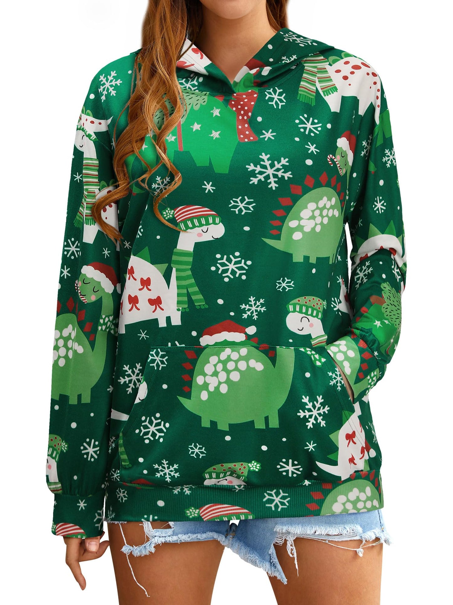 RMCMS Women Dinosaur Funny Hoodie Sweatshirt Pocket Lightweight Cute Dinosaur Graphic Long Sleeve Dino Hoodied Pullover Top