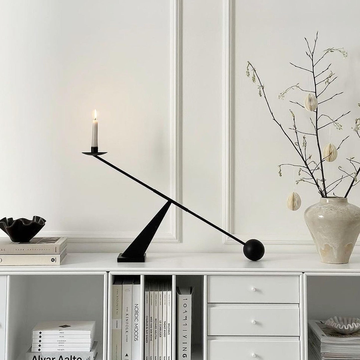 Remenna Black Metal Modern Candle Holder Candlestick Holders Decorative Candle Stand, Tapered Candle Holders Home Decoration 19 inch
