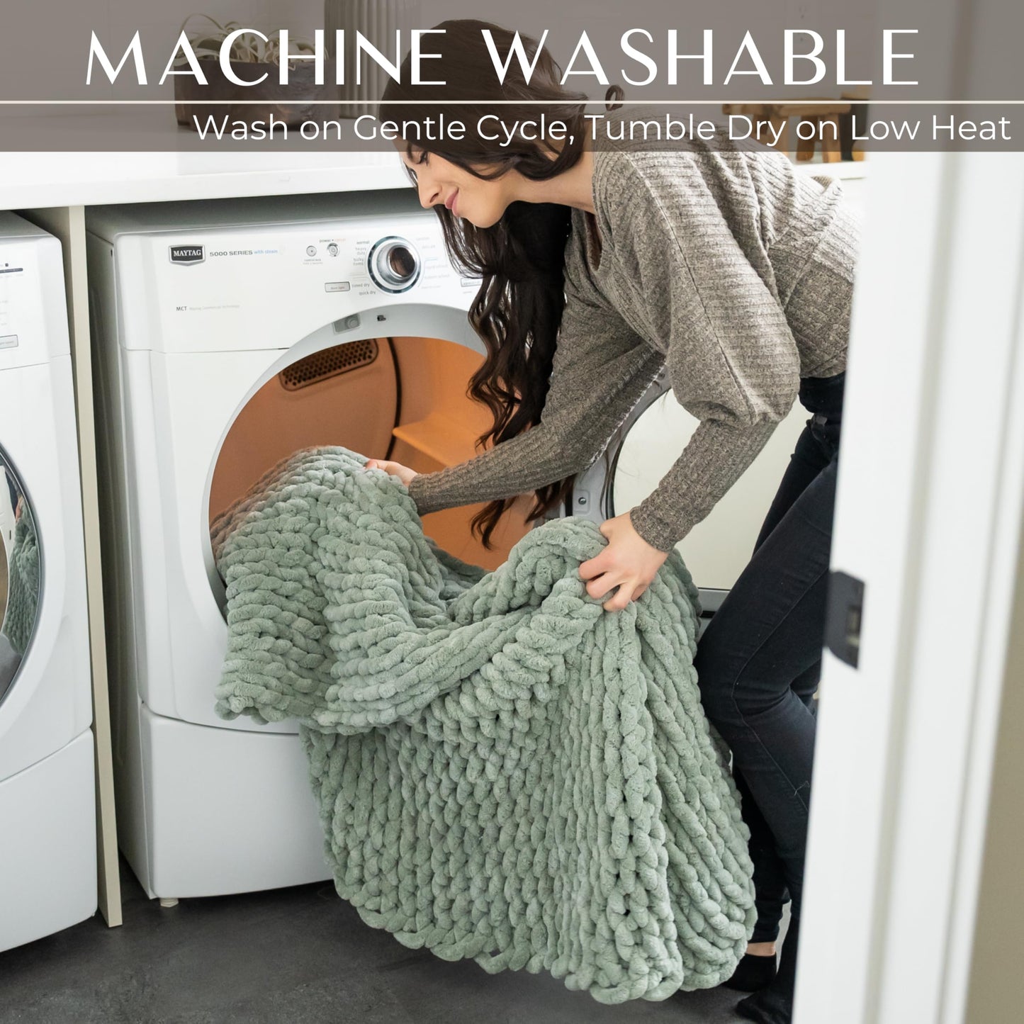 SAMIAH LUXE Chunky Knit Throw Blanket 50x60, Sage Green Chenille Throw Blanket for Couch Bed Sofa, Soft Fluffy Cable Knit Blanket, Oeko-TEX Certified, Machine Washable