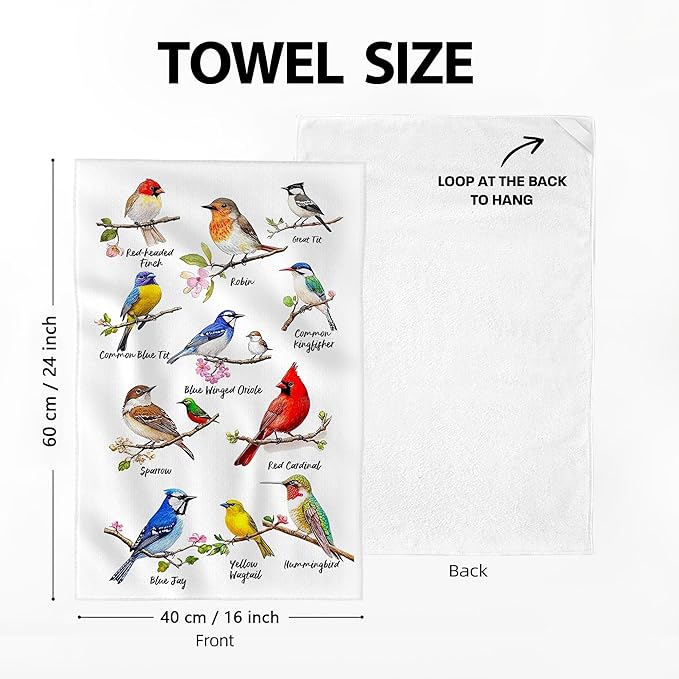 Birds on Branch Kitchen Towels Decorative Set of 4, Absorbent Cardinal