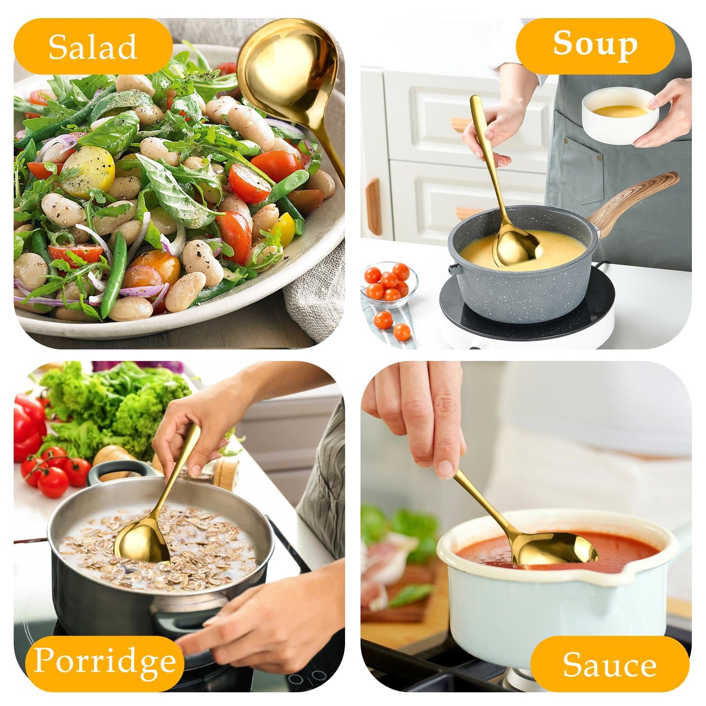 Elesunory 4 Piece 1 oz Gold Small Ladle, 8 Inch 304 Stainless Steel Soup Ladle for Serving, Gravy Spoon for Sauces, Dishwasher Safe