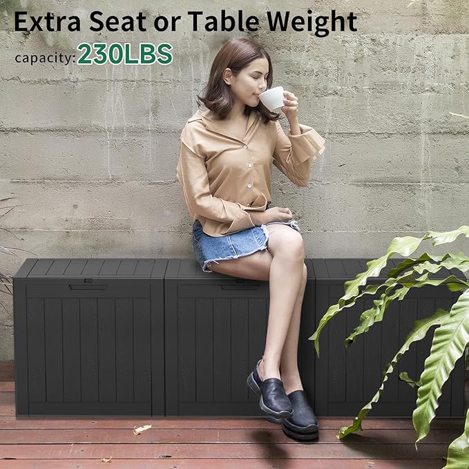 Outdoor Storage Box, 30 Gallon Waterproof Lockable Resin Deck Box for Patio, Garden & Storage, Easy Assembly Indoor & Outdoor Use, Black