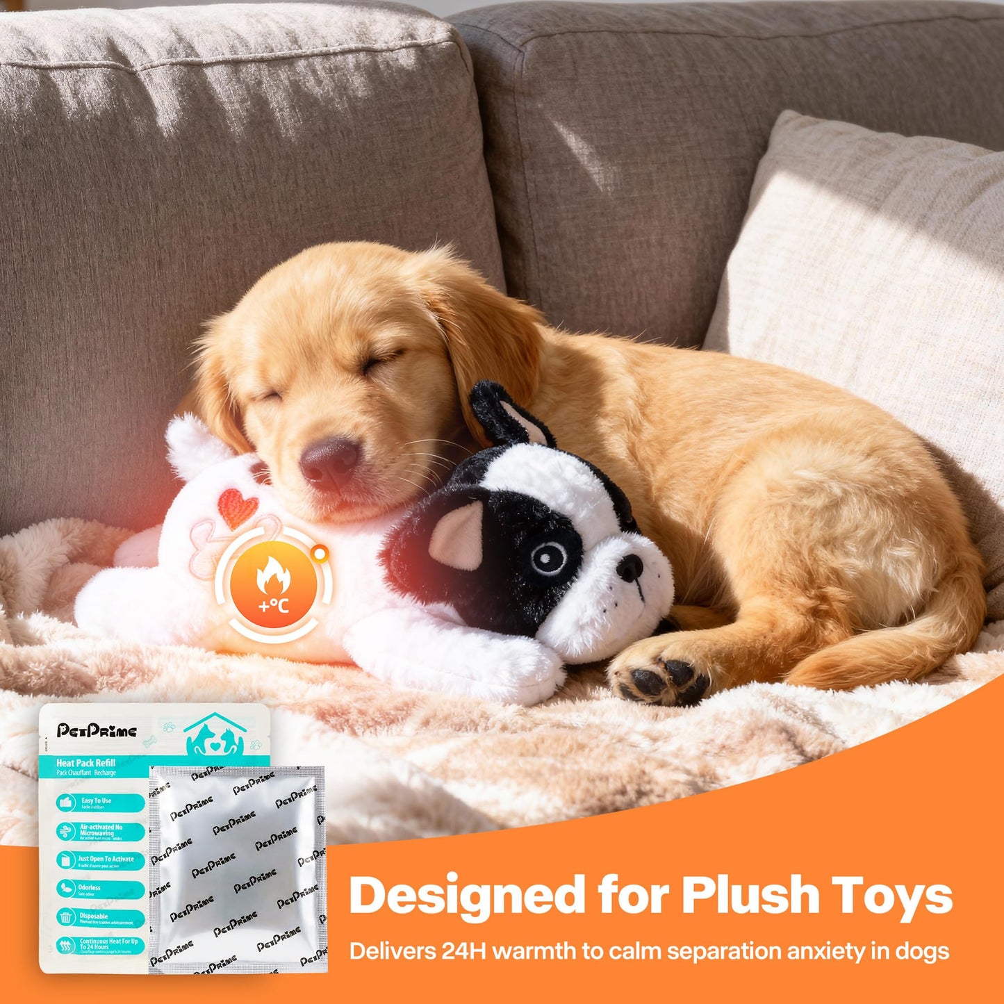 Pet Prime 12-Pack Disposable Heat Packs for Heartbeat Plush Toys，Up to 24H Odorless Warmth, Easy to Use, Instant Comfort Companion for Anxious Pets