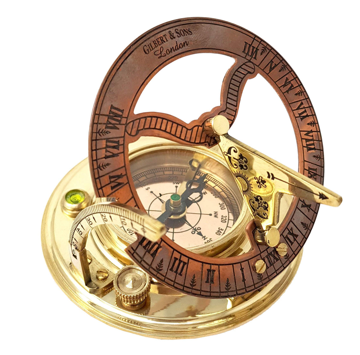 Brass Nautical - Antique Brass & Copper Sundial Compass, Sundial Clock in Box Gift Sun Clock Ship Replica Watch