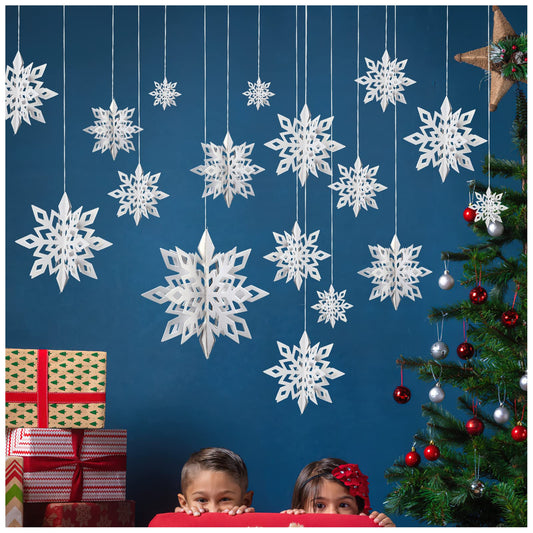 SPEPLA 3D White Snowflake Ornaments Decor for Christmas, 15PCS Large Paper Hanging Snowflakes Decorations for Winter Wonderland Party Xmas Tree, Assorted Sizes (5.9,7.9,9.8 Inches)