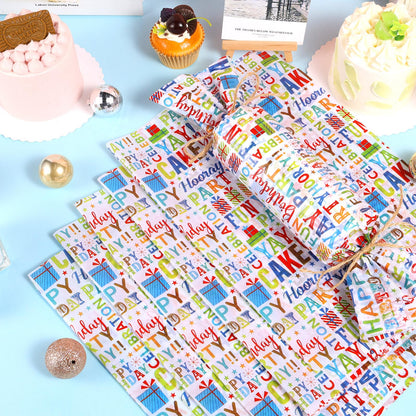 100 Sheets Happy Birthday Tissue Paper, Watercolor Letters Wrapping Paper for Birthday DIY Crafts Christmas Party Supplies, 13.8 x 19.7 Inch