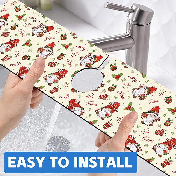 Christmas Santa Claus Kitchen Sink Splash Guard Mat Absorbent Fast Drying Mat