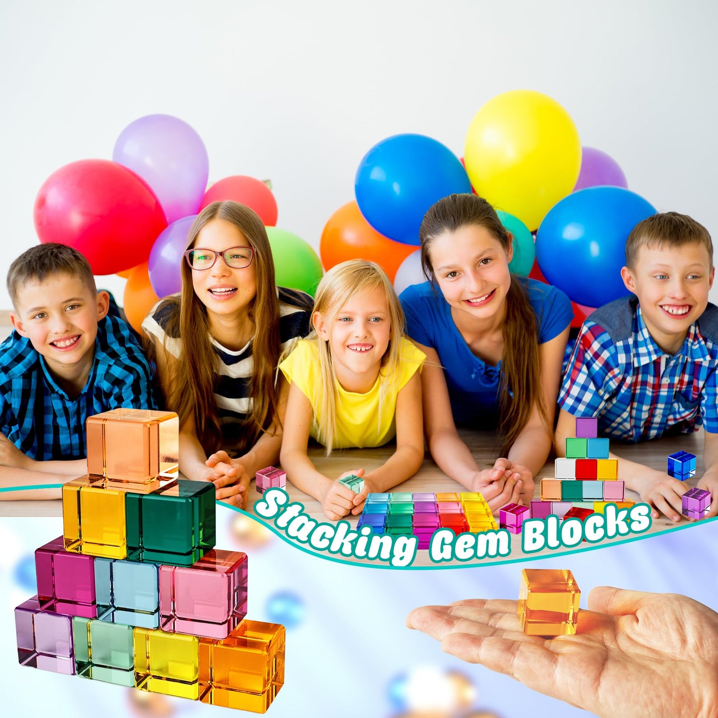 Medanera 24 Pcs Rainbow Blocks Cubes Acrylic Crystal Stacking Gem Cubes Toys Building Blocks Light Shadow Educational Sensory Training for Students Learning Boys Girls Play