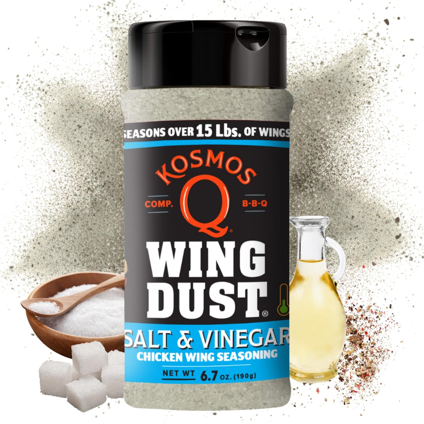 Kosmos Q Salt & Vinegar Wing Dust, Father’s Day Gift, Salt & Vinegar Seasoning for Wings, Popcorn, Fries & More, Tangy Dry Rub Dust for Chicken, Snacks & Vegetables, Gluten Free, 8 Oz Shaker Bottle