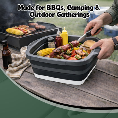 BBQ Prep Tub with 2 Pcs Meat Shredder Claws, Collapsible Cutting Board, Cutting Board with Locking Lids, Drip Easy BBQ Prep Tub with lid-XL Size (Black)