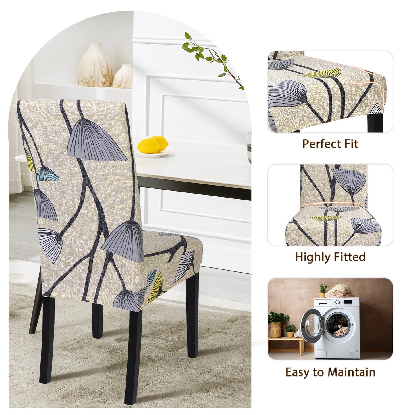SearchI Dining Room Chair Covers Set of 4, Stretch Printed Parsons Chair Slipcovers Spandex Removable Washable Kitchen Chair Protector Cover for Dining Room, Hotel, Ceremony(Dandelion Pattern)