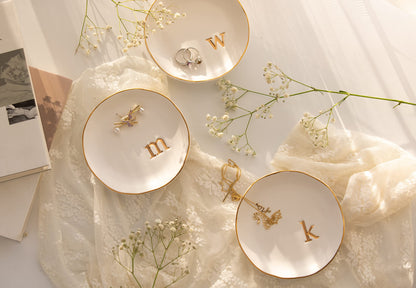 COLLECTIVE HOME - Ceramic Jewelry Tray, Decorative Trinket Dish for Rings Earrings Necklaces Bracelet Watch Keys, Birthday Mother's Day Christmas Gift for Women, 4.75", White Surface (K)
