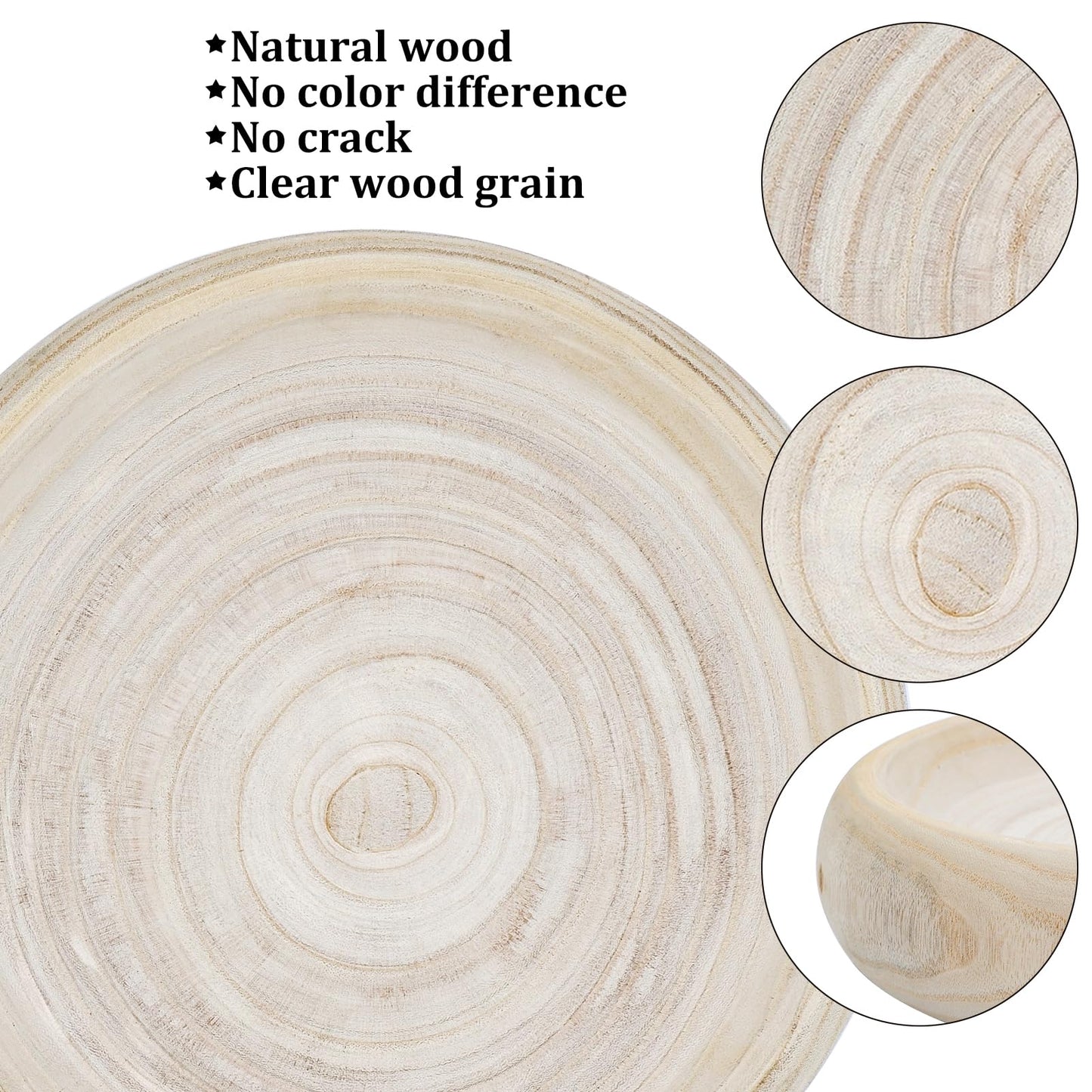 SAMGUYUE Wooden Decorative Bowls, 13 Inch Round Paulownia Wood Centerpiece Bowls for Home Decor, Natural Fruit Bowl for Coffee Table, Key Tray for Entryway Moss Holder (Wooden)
