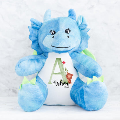 Crafted Memories - Personalised Teddy | Velveteen Bunny Soft Toy | Customisable Name for Newborns | Keepsake for Boys & Girls | Baby Shower Item | Green Initial | Grey or White, 20-23cm