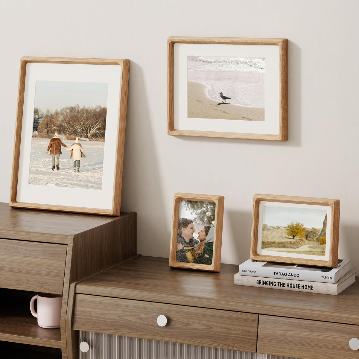 Fun Memories 9x12 Picture Frame, USA-Sourced Oak Wood Photo Frames with HD Tempered Glass, Handcrafted Rounded Corner 9 x 12 Wooden Frames Matted to 6x8 Photos, 9x12 Frame, Tabletop or Wall Display