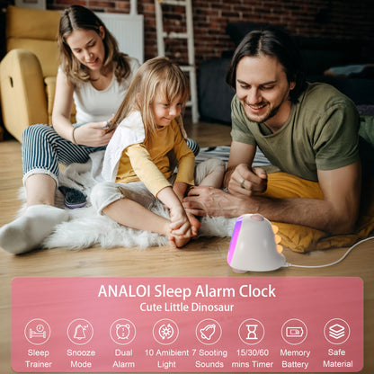 ANALOI Alarm Clock for Kids, Kids Alarm Clock Ok to Wake Cute Night Light for Bedroom, Toddlers Sleep Training Clock Stay in Bed, Dinosaur Birthday Gift for Kids Boys Girls