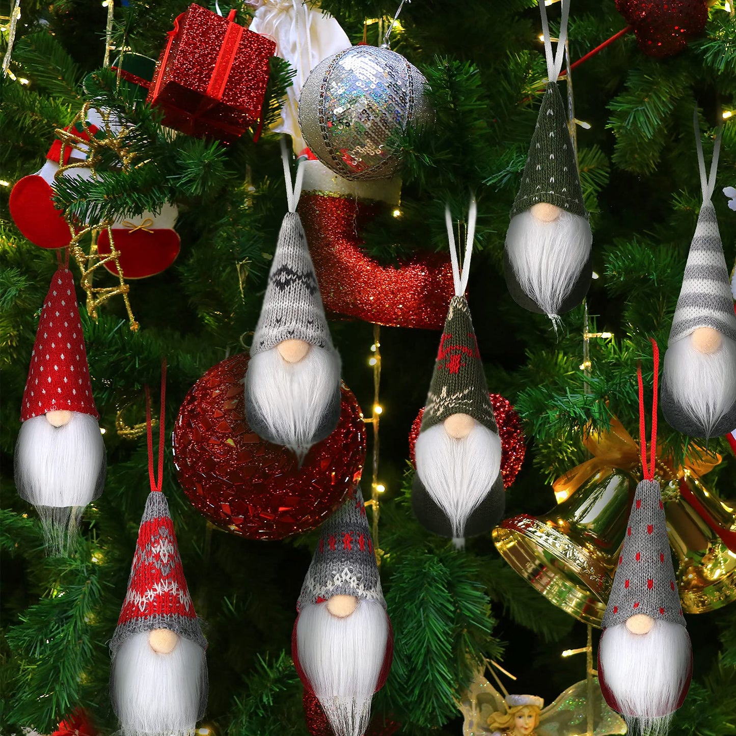 Skylety 16 Pieces Christmas Gnome Ornaments for Tree Christmas Tree Hanging Decorations Dolls Scandinavian Swedish Tomte Gnomes Handmade Plush Santa for Home Tabletop Party Decor