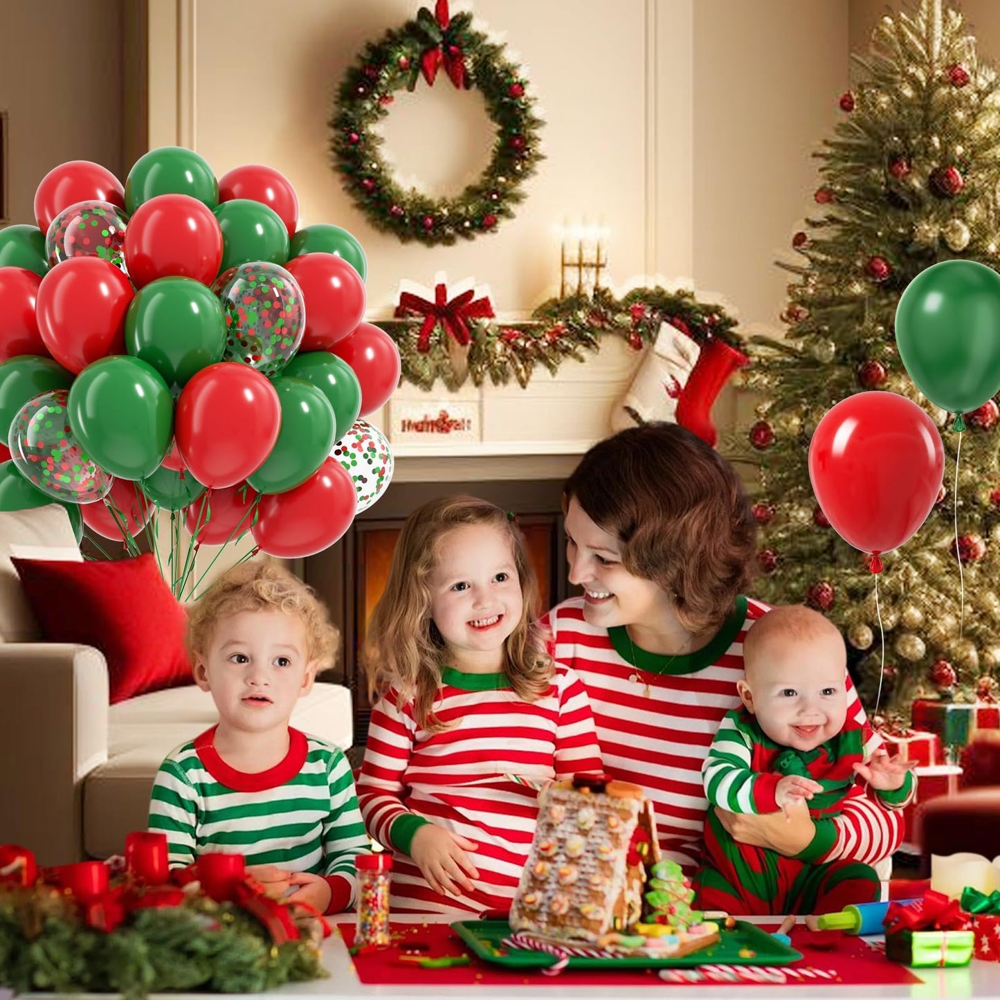 61pcs Red and Green Balloons, 12inch Green and Red Latex Confetti Balloons for Christmas Birthday Party Decorations