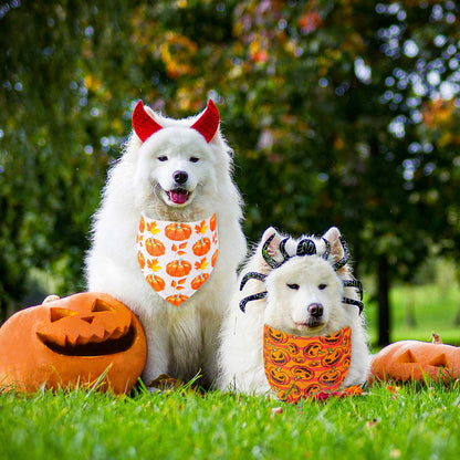 Whaline 4 Pack Fall Dog Bandanas Reversible Halloween Triangle Bibs Pumpkin Ghost Bat Pet Scarf Thanksgiving Washable Cotton Pet Neckerchief for Medium Large Pets Cats Dogs