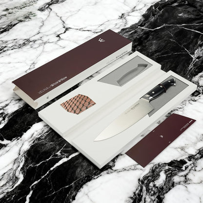WICKWILLOW 8" Chef Knife – Razor Sharp German Steel – All-Purpose Kitchen Knife for Slicing, Dicing & Chopping – Full Tang & Ergonomic Handle – Gift Box – Velina Series