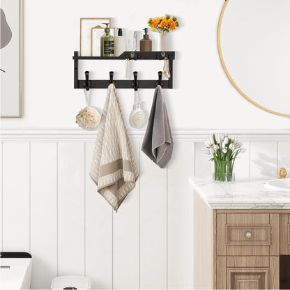 dreampossible Coat Rack Wall Mount with Shelf, Coat Hanger Wall Mount with Key Hooks and Mail Holder, Wood Entryway Floating Shelf with Hooks and Storage, Hat Rack for Wall Key Holder Mail Organizer