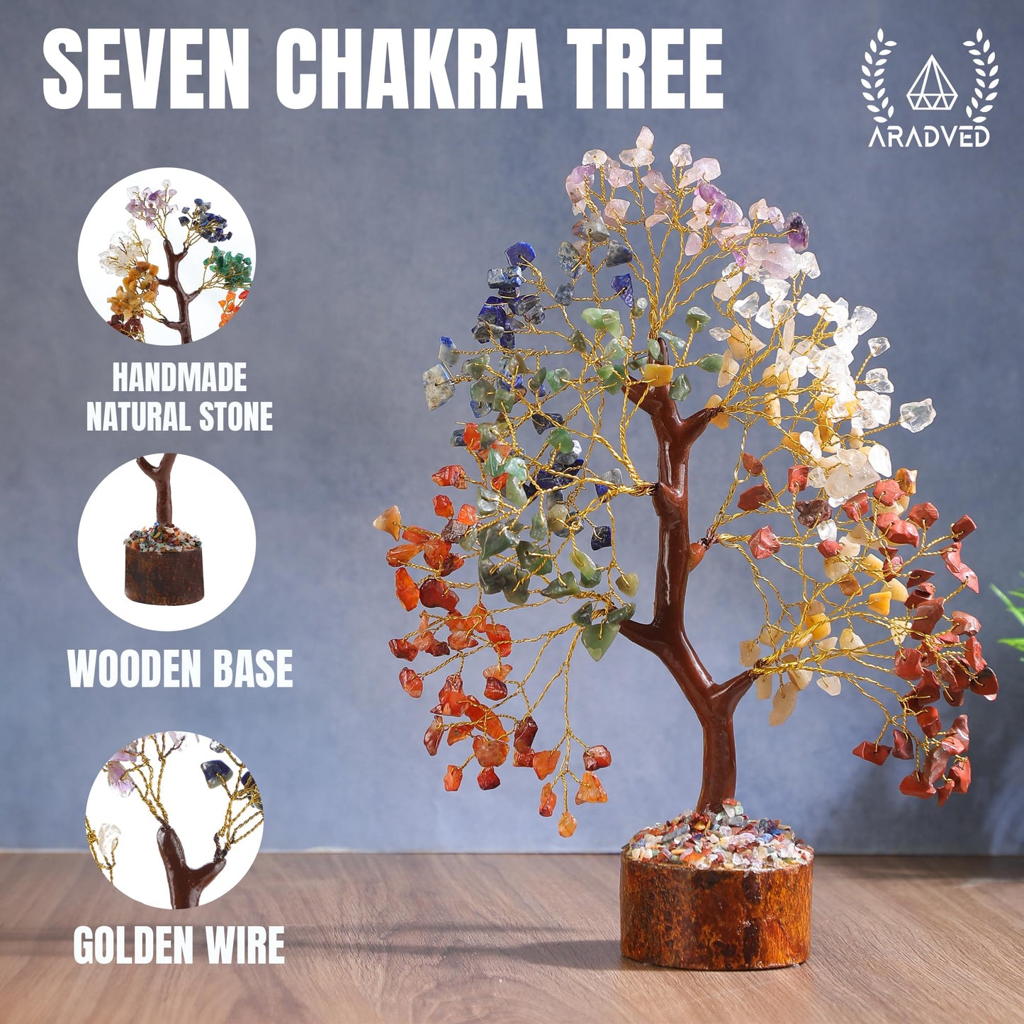 ARADVED 7 Chakra Crystal Tree of Life - Handmade Feng Shui Bonsai for Positive Energy & Spiritual Healing - Unique Gemstone Decor & Meditation Gifts for Women, Mom, Home & Office