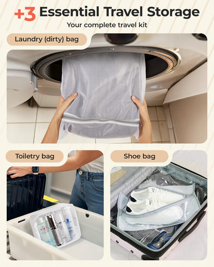 BAGSMART Vacuum Bags for Travel with Rechargeable Air Pump, Portable Space Saver Bags for Travel & Home, Vacuum Compression Seal Bag for Clothing, 18 Pack Khaki with Shoe, Laundry & Toiletry Bags
