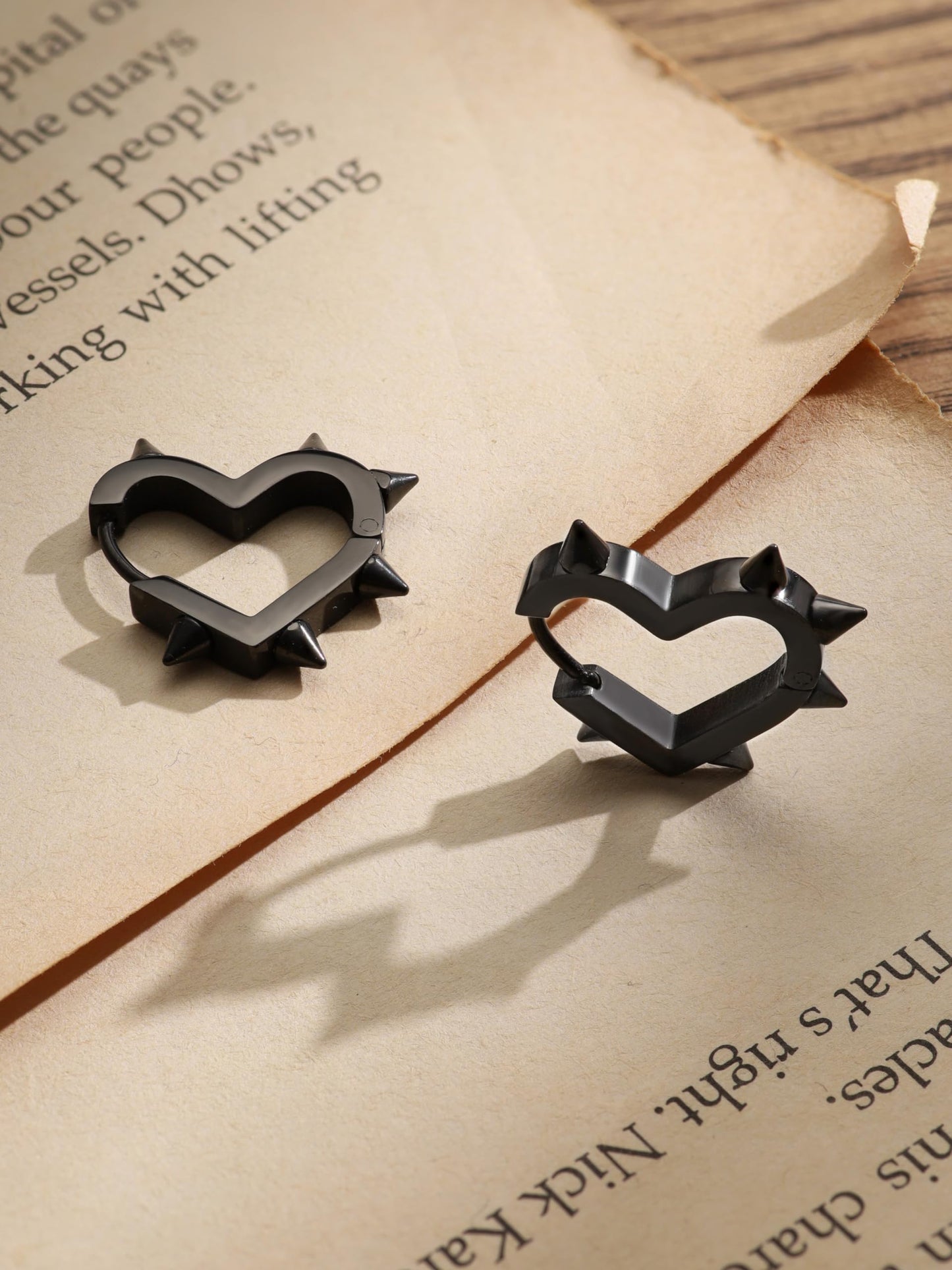 Sacina Huggie Hoop Black Spike Heart Earrings, Gothic Punk Grunge Emo Y2k Earrings, Goth Jewelry, Christmas Jewelry Gift For Women