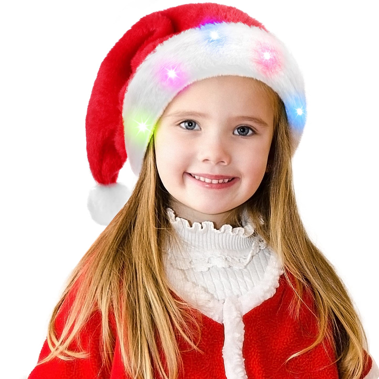 tgosomt Santa Hat, Light up Christmas Hats, Santa Hat with LED Lights for Adults & kids Christmas Gifts